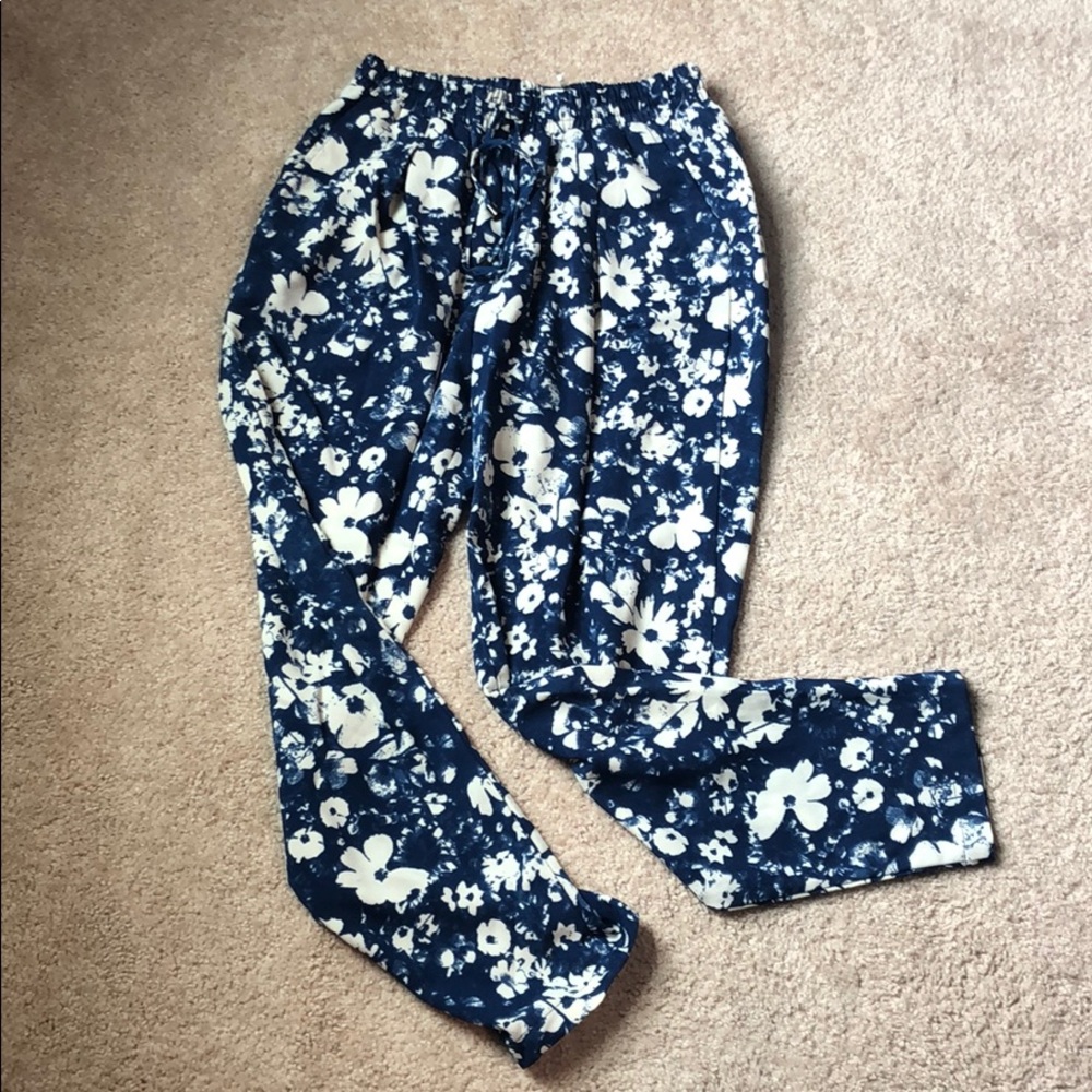 Blue and white wildflower pants